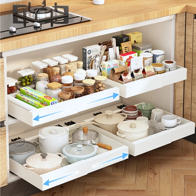 可伸縮櫥柜收納盒抽屜式化妝品零食廚房調料整理桌面雜物儲物盒子【沃匠家居工具】 歷史價格詳細信息