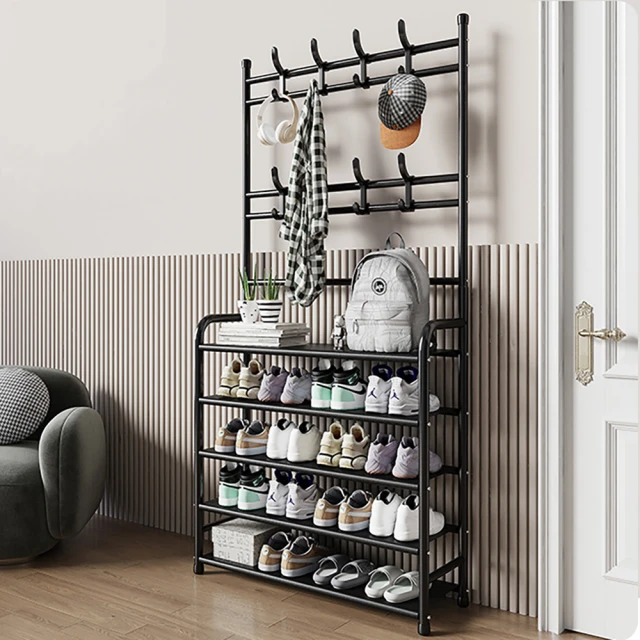 5層60CM多功能一體鞋帽架 簡易鞋架 門口掛包架 鞋櫃置物架 鞋子收納架 臥室掛衣架 歷史價格詳細信息