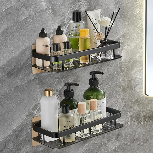 STICK極致黑色太空鋁浴室置物架二入組 加厚加高抗鏽設計 免打孔加大無痕貼 衛浴瓶罐架 廚房收納架 歷史價格詳細信息