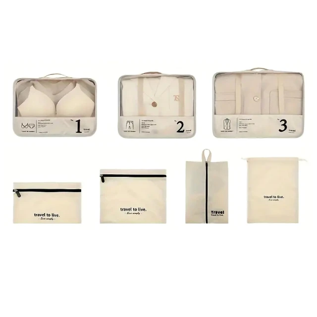 旅行收納袋 旅行收納七件組 衣物收納袋 鞋袋 化妝品收納袋 盥洗收納包 衣物分類袋 收納包 行李箱分類套組 打包行李 歷史價格詳細信息