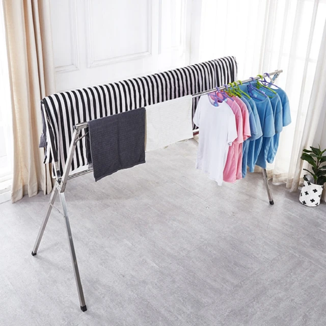 【DaoDi】曬衣架 不銹鋼三桿X型伸縮掛衣架(附防風勾x20 襪夾x12晾衣架 曬被架 伸縮衣架) 歷史價格詳細信息