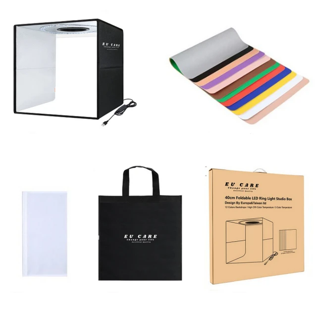 40cm便攜可摺疊LED攝影箱 雙色溫燈珠 亮度可調 一件式成型 免安裝 配6塊背景板USB供電 歷史價格詳細信息