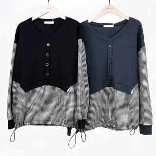 【betty’s 貝蒂思】格紋拼接V領下擺抽繩T-shirt(灰色) 歷史價格詳細信息