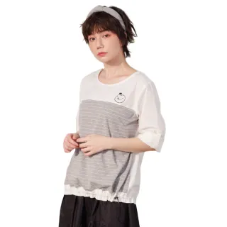 【betty’s 貝蒂思】條紋拼接下擺抽繩七分袖T-shirt(深藍色) 歷史價格詳細信息