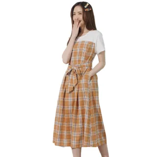 【betty’s 貝蒂思】格紋拼接V領下擺抽繩T-shirt(灰色) 歷史價格詳細信息