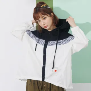 【betty’s 貝蒂思】條紋拼接連帽下襬抽皺上衣(黑色) 歷史價格詳細信息