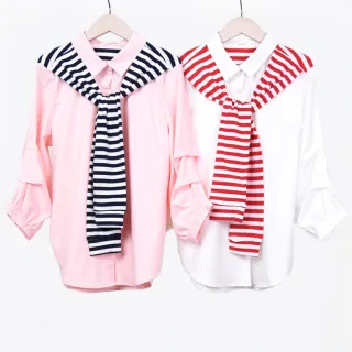 【betty’s 貝蒂思】假兩件條紋翻領雪紡上衣(紅色) 歷史價格詳細信息