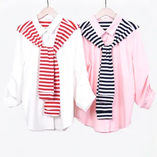 【betty’s 貝蒂思】假兩件條紋翻領雪紡上衣(紅色) 歷史價格詳細信息
