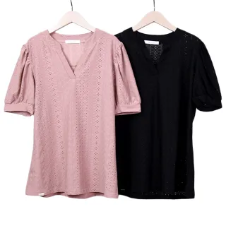 【betty’s 貝蒂思】鏤空蕾絲半開襟立領澎袖T-shirt(黑色) 歷史價格詳細信息