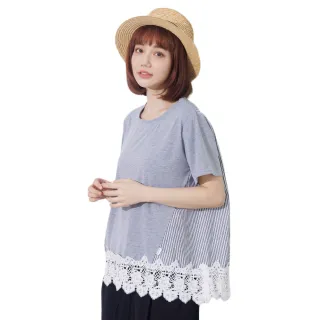 【betty’s 貝蒂思】條紋拼接蕾絲短袖上衣(淺灰色) 價格比較,價格查詢,歷史價格詳細信息