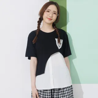 【betty’s 貝蒂思】假兩件不對稱開衩格子上衣(黑色) 歷史價格詳細信息