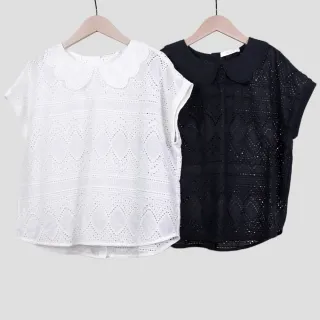 【betty’s 貝蒂思】鏤空蕾絲半開襟立領澎袖T-shirt(黑色) 歷史價格詳細信息