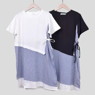 betty’s貝蒂思　拼接細直條紋寬版襯衫(深藍) 歷史價格詳細信息