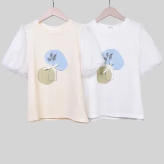 【betty’s 貝蒂思】蝴蝶結色塊印花蕾絲澎袖T-shirt(共二色) 價格比較,價格查詢,歷史價格詳細信息