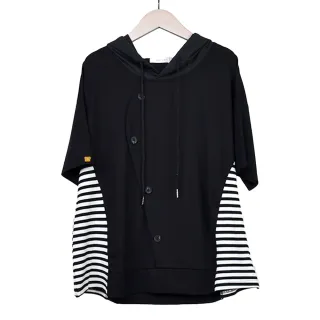 【betty’s 貝蒂思】側邊條紋拚接裝飾釦連帽T-shirt(黑色) 價格比較,價格查詢,歷史價格詳細信息