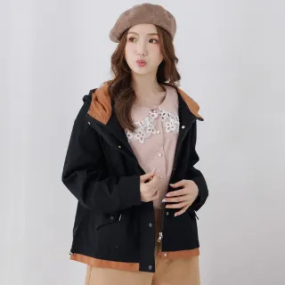 【betty’s 貝蒂思】下擺抽繩撞色拼接立領連帽外套(黑色) 歷史價格詳細信息