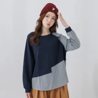 【betty’s 貝蒂思】條紋拼接落肩長袖上衣(淺灰色) 歷史價格詳細信息