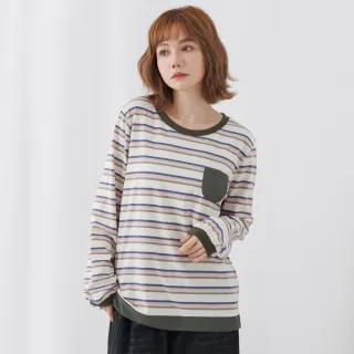 【betty’s 貝蒂思】彩色條紋下擺拼接抽繩長袖T-shirt(綠色) 歷史價格詳細信息