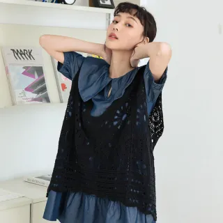 【betty’s 貝蒂思】鏤空蕾絲半開襟立領澎袖T-shirt(黑色) 歷史價格詳細信息