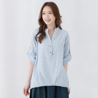 【betty’s 貝蒂思】立領格子條紋拼接長袖上衣(深黃色) 歷史價格詳細信息