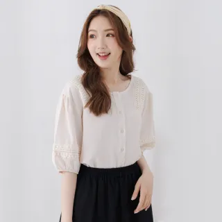 【betty’s 貝蒂思】蕾絲小花邊翻領跳色雪紡上衣(共二色) 歷史價格詳細信息