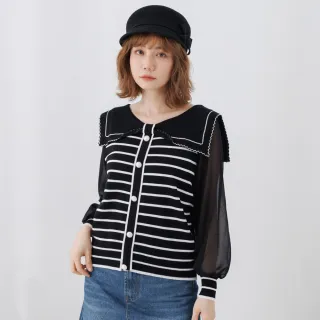 【betty’s 貝蒂思】條紋拼接雪紡七分袖上衣(共二色) 歷史價格詳細信息