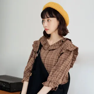 【betty’s 貝蒂思】格紋圓邊領抽繩七分袖上衣(紫色) 歷史價格詳細信息