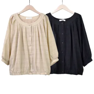 【betty’s 貝蒂思】格紋圓邊領抽繩七分袖上衣(紫色) 歷史價格詳細信息