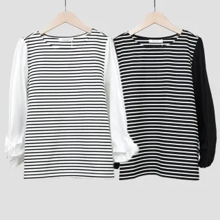 【betty’s 貝蒂思】條紋拼接圓領長袖上衣(共二色) 歷史價格詳細信息