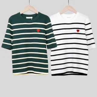 【betty’s 貝蒂思】愛心刺繡撞色條紋開襟毛衣(卡其) 歷史價格詳細信息