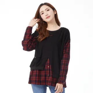 【betty’s 貝蒂思】假兩件不對稱開衩格子上衣(黑色) 歷史價格詳細信息