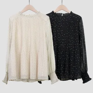 【betty’s 貝蒂思】點點雪紡荷葉邊翻領抽繩上衣(共二色) 歷史價格詳細信息