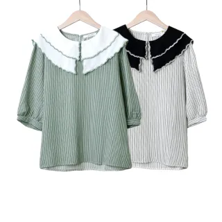 【betty’s 貝蒂思】雙層刺繡荷葉邊翻領雪紡條紋上衣(共二色) 價格比較,價格查詢,歷史價格詳細信息