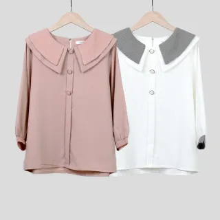 【betty’s 貝蒂思】雙層刺繡荷葉邊翻領雪紡條紋上衣(共二色) 歷史價格詳細信息