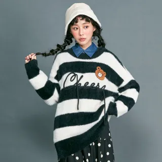 【betty’s 貝蒂思】小熊花花鈕釦直條紋拼接抽皺襯衫(藍色) 歷史價格詳細信息