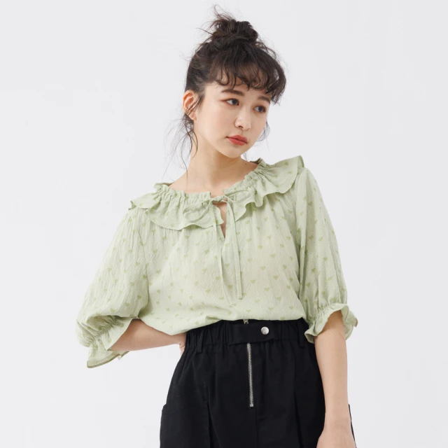 【betty’s 貝蒂思】超Q愛心格紋荷葉領綁帶上衣(共二色) 歷史價格詳細信息