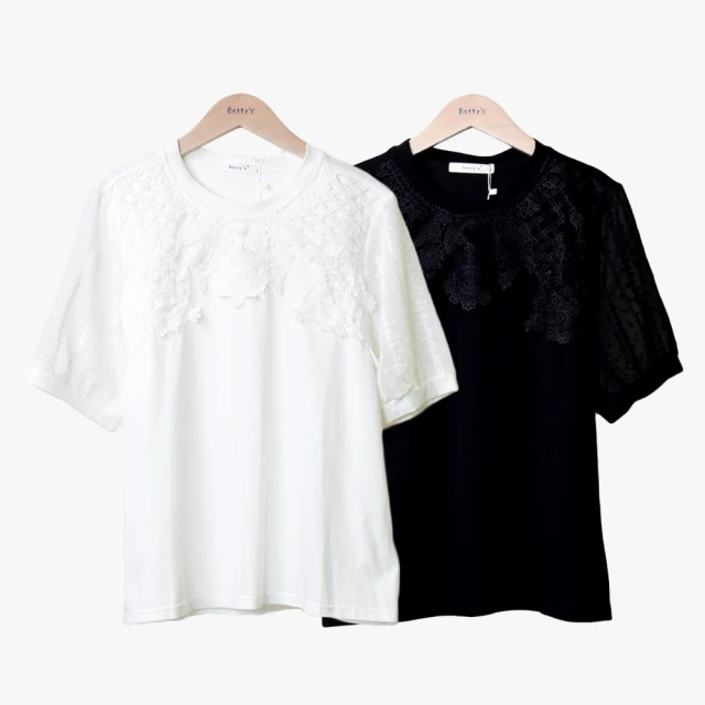 【betty’s 貝蒂思】蕾絲紗袖條紋鋸齒針織上衣(共二色) 歷史價格詳細信息