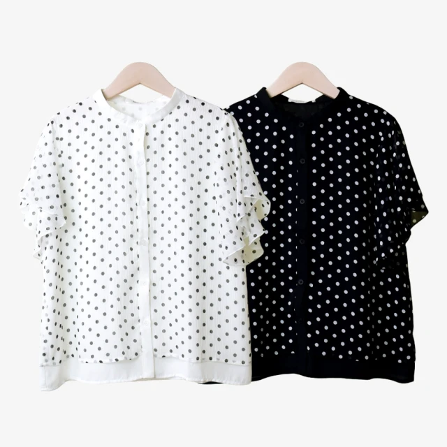 【betty’s 貝蒂思】點點雪紡荷葉邊翻領抽繩上衣(共二色) 歷史價格詳細信息