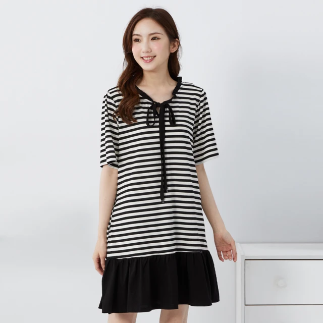 【betty’s 貝蒂思】條紋荷葉壓蕾絲長裙(淺藍) 歷史價格詳細信息