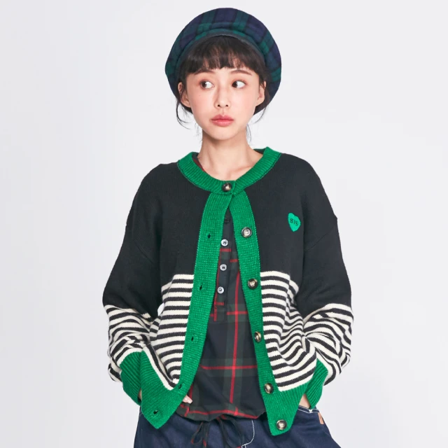 【betty’s 貝蒂思】愛心刺繡撞色條紋開襟毛衣(卡其) 歷史價格詳細信息