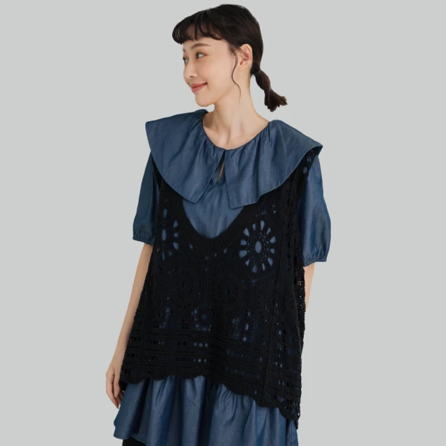 【betty’s 貝蒂思】鏤空蕾絲半開襟立領澎袖T-shirt(黑色) 歷史價格詳細信息