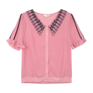 【MYVEGA 麥雪爾】刺繡金蔥織帶抓皺下擺上衣-桔紅 歷史價格詳細信息