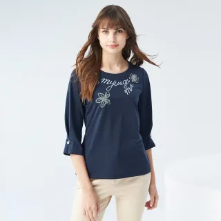 【MYVEGA 麥雪爾】立體花朵刺繡上衣-深藍 歷史價格詳細信息