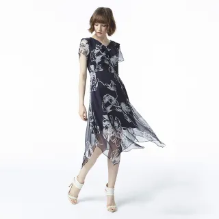 【MYVEGA 麥雪爾】花朵印花V領羅紋邊上衣-深藍 歷史價格詳細信息