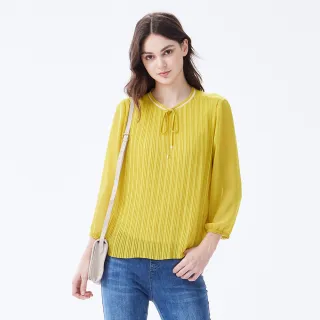 【MYVEGA 麥雪爾】領口珍珠壓摺雪紡七分袖上衣-桃紅 歷史價格詳細信息