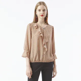 【MYVEGA 麥雪爾】荷葉綁結緹花七分袖雪紡上衣-米 歷史價格詳細信息