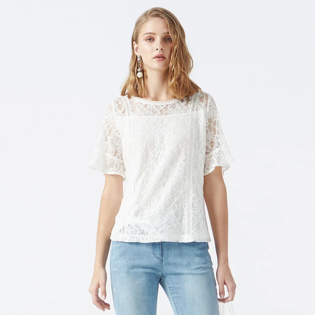 【MYVEGA 麥雪爾】滿版蕾絲下擺綁繩上衣-黑 歷史價格詳細信息