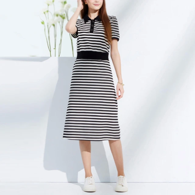 【MYVEGA 麥雪爾】棉質愛心刺繡條紋針織外套-黑 歷史價格詳細信息