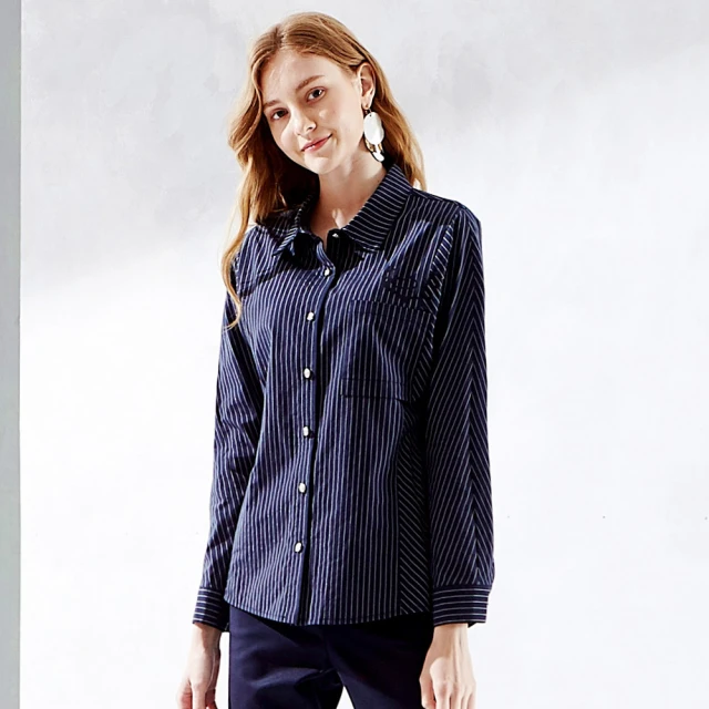 【MYVEGA 麥雪爾】純棉條紋造型單口袋長版襯衫-黃 歷史價格詳細信息