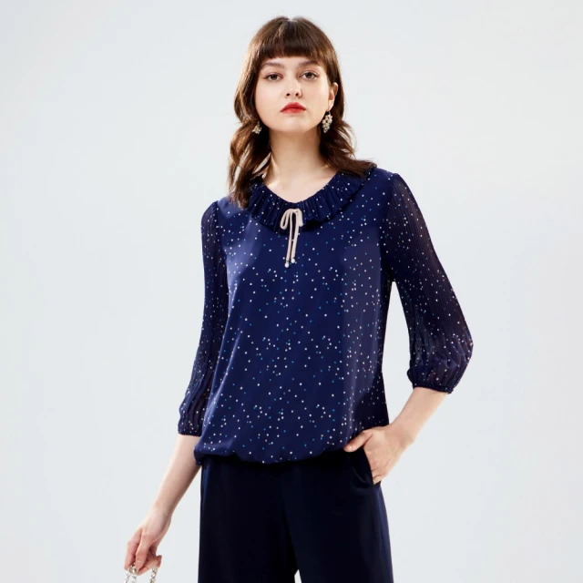 【MYVEGA 麥雪爾】壓摺雙層領片七分袖雪紡上衣-黑 歷史價格詳細信息